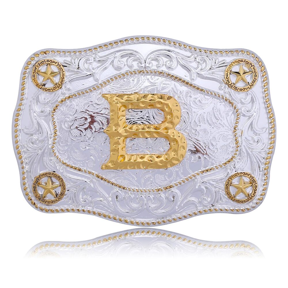 3439 Western Belt Buckles Initial Letters ABCDJMR to Z Large Gold Rodeo